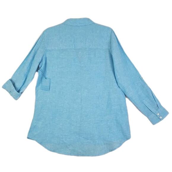 Sigrid Olsen~Woman Size~M~Linen Shirt Long Sleeve Roll Tab Blue Beachy Lagenlook - Picture 6 of 16